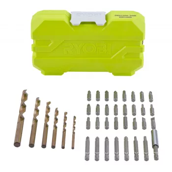 Ryobi RAK38SDD 38-Piece Drill & Driver Bit Set with 24 Chrome Vanadium 25mm Screwdriver Bits, 7 HSS Drill Bits, 4 Masonry Bits, 2 Nut Drivers, Magnetic Holder, and Case