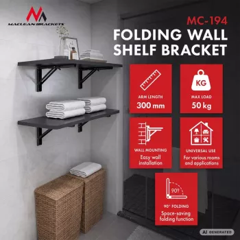 Maclean MC-194 Folding Wall Shelf Brackets, 250-500 mm, max 50 kg, 2 pcs