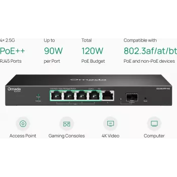 TP-Link Omada Easy Managed 5-portový 2.5G PoE++ switch s 10G SFP+ uplinkem (ES206XPP-M2)