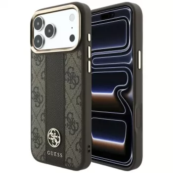 Pouzdro MagSafe Guess 4G Stripe Round and Classic Logos pro iPhone 18 Pro / 17 Pro - hnědé