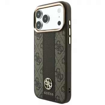 Pouzdro MagSafe Guess 4G Stripe Round and Classic Logos pro iPhone 18 Pro / 17 Pro - hnědé