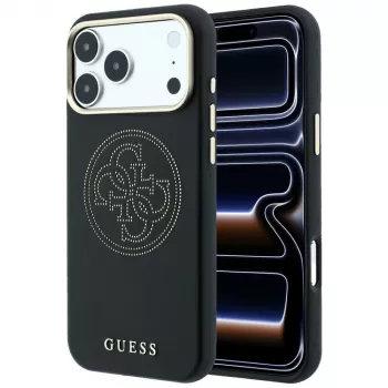 Pouzdro MagSafe Guess Perforated 4G Gold Logo pro iPhone 18 Pro / 17 Pro, černé