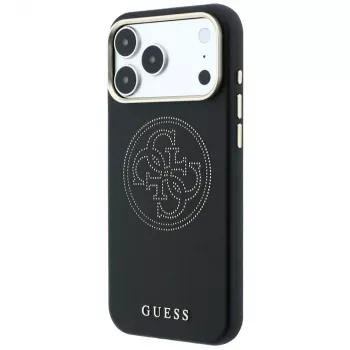 Pouzdro MagSafe Guess Perforated 4G Gold Logo pro iPhone 18 Pro / 17 Pro, černé