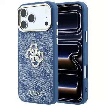 GUESS 4G & Big Strass Logo Hard Case for iPhone 18 Pro / 17 Pro - Blue