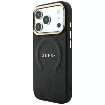 GUESS Saffiano Peony & Ring MagSafe Case for iPhone 18 Pro / 17 Pro - Black