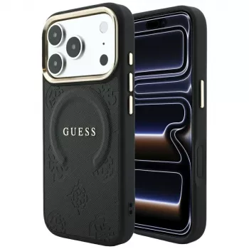 Guess Saffiano Peony & Ring MagSafe Case for iPhone 18 Pro Max / 17 Pro Max - Black