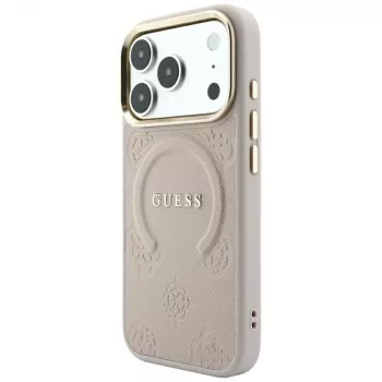 GUESS Saffiano Peony & Ring MagSafe pouzdro pro iPhone 18 Pro Max / 17 Pro Max - růžová