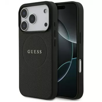Guess Grained Gold Ring MagSafe Case for Apple iPhone 17 Pro / 18 Pro, Black
