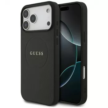 Pouzdro MagSafe Guess Grained Gold Ring pro Apple iPhone 18 Pro Max / 17 Pro Max, černé