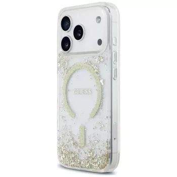 Guess Resin Bottom Glitter MagSafe pouzdro pro iPhone 18 Pro / 17 Pro, zlatá