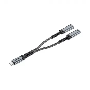 USB-C audio a nabíjecí adaptér Unitek s Power Delivery 60W, 15 cm, Space Grey