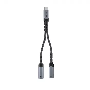 USB-C audio a nabíjecí adaptér Unitek s Power Delivery 60W, 15 cm, Space Grey