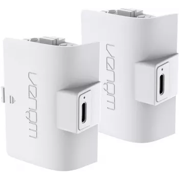 Sada akumulátorů Venom bílá PS5 – akumulátor pro ovladač DualSense (2x 800mAh Li-ion, Play & Charge, ochrana proti přebití)
