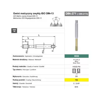 Thread Forming Tap M10 DIN 371C (6HX) SR HSSE-PM WGN TiN