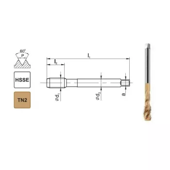 Machine Tap M10x1 DIN 371 C R40 6H HSSE TiN 800X