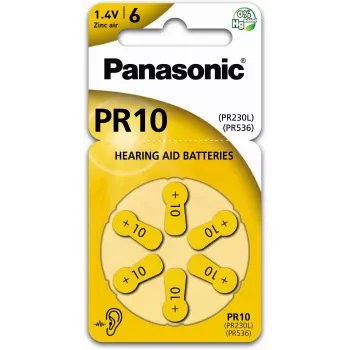Panasonic Batteries PR-230(10)/6LB Zinc-Air Hearing Aid Batteries Size 10, 1.45V, 100mAh, 6-Pack