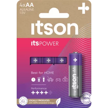 ITSON LR6IPO/4CP alkalické AA baterie, 4 ks, 1,5V, dlouhá trvanlivost, ochrana proti vytečení