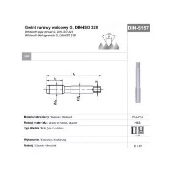 Ruční závitník HSS G 1/2 DIN 5157D pro trubkové závity