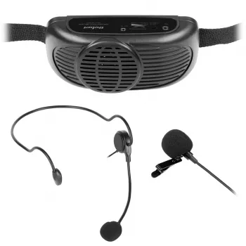 Přenosný karaoke mikrofonní systém REBEL s Bluetooth 5.0, reproduktorem 5W, měničem hlasu a LED světelnými efekty | LEC-MIK0041