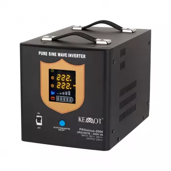 KEMOT PROsinus-2000 čistě sinusový UPS měnič 12V na 230V 2000VA/1200W s nabíjecí funkcí - černý