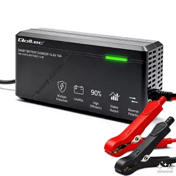 Nabíječka baterií LiFePO4 Qoltec 52670, 12 V 10 A, inteligentní nabíjení s LED indikátory