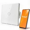 Chytrý Wi-Fi dotykový vypínač Qoltec 52715, 1kanálový, tvrzené sklo, bílý, Tuya/Smart Life, časovač, hlasové ovládání