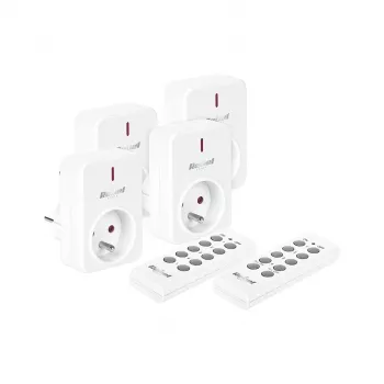 KEMOT URZ3471 sada dálkově ovládaných zásuvek (4 zásuvky + 2 ovladače, 433,92 MHz, bílá)