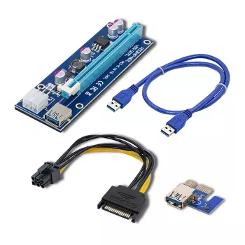 Qoltec Riser PCI-E ver. 007C USB 3.0 PCIe x1 na x16 extender s 60cm kabelem, 4 pevné kondenzátory, 6-pin/SATA/Molex napájení, LED indikátor
