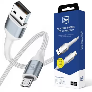 Kabel 3mk Hyper Cable N-SERIES USB-A na Micro 1 m 5 V/2,4 A 12 W bílý