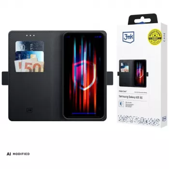 Peněženkové pouzdro 3mk Wallet Case pro Samsung Galaxy A37 – černá PU kůže s přihrádkami na karty, kapsou na bankovky, magnetickou klopou a funkcí stojanu