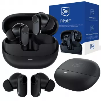 True Wireless Stereo sluchátka 3mk FitPods BT 6.0 s nabíjecím pouzdrem, Bluetooth 6.0, dotykové ovládání, IPX4, černá
