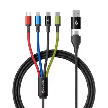 Accura 8v1 multi nabíjecí kabel USB-A/USB-C na 2x USB-C, Lightning, Micro USB, 3.0A, 1,2m, černý