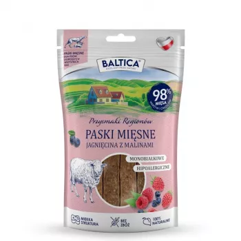 BALTICA masové proužky jehněčí s malinami – bezobilná psí pochoutka – 90 g