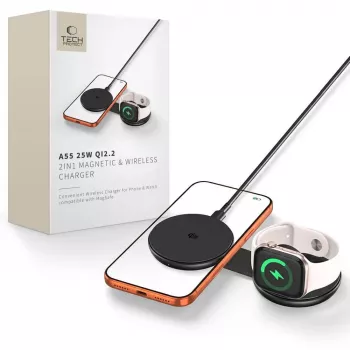 TECH-PROTECT A55 2-in-1 magnetická MagSafe bezdrátová nabíječka 25W Qi2.2 černá