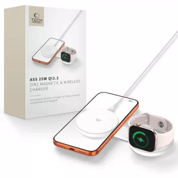 TECH-PROTECT A55 2-in-1 Magnetic MagSafe Wireless Charger 25W Qi2.2 White