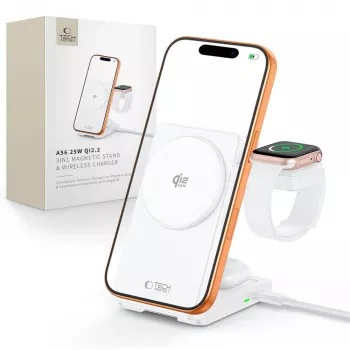 TECH-PROTECT A56 3v1 magnetická MagSafe bezdrátová nabíječka 25W Qi2.2 bílá