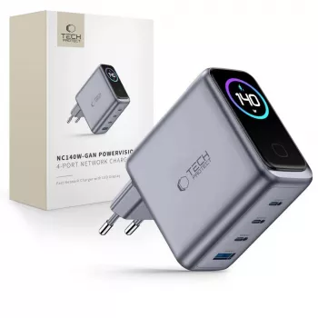 TECH-PROTECT POWERVISION NC140W-GaN 4-Port síťová nabíječka PD 140W / QC3.0 tmavě šedá