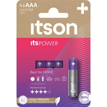 ITSON LR03IPO/4CP alkalické AAA baterie, 1,5 V, 4 ks v blistru
