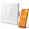 Chytrý dotykový světelný vypínač Qoltec 2kanálový Wi-Fi Tuya Smart Life, tvrzené sklo, bílý