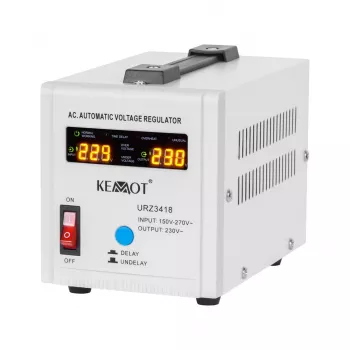 Automatický stabilizátor napětí KEMOT SER-500 500VA 300W reléový, výstup 230V AC, zásuvka Schuko, LED indikátory