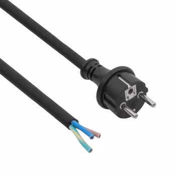 Akyga AK-OT-04S Rubber Power Cable H05RR-F 3 x 1.5 mm², CEE 7/7 Plug to Open End, 5 m, Black