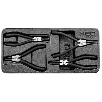 NEO TOOLS sada kleští na pojistné kroužky 4 ks vnitřní/vnější rovné a ohnuté CrV ocel 180 mm certifikace TÜV
