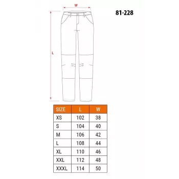 Ochranné pracovní kalhoty NEO Tools 81-228-XXL, šedá/černá, XXL, 65 % polyester, 35 % bavlna, 267 g/m², 10 kapes, zesílená kolena, reflexní prvky, EN ISO 13688:2013