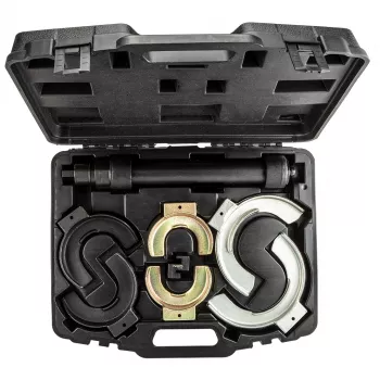 Sada stahováků pružin NEO TOOLS s vyměnitelnými čelistmi | 3 páry (65–212 mm) | 1500 kg na pár | ocel CrV | plastový kufr | TOP-11-797