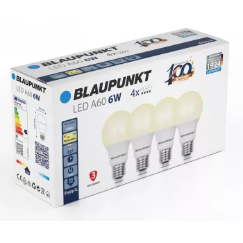 LED žárovka Blaupunkt E27 A60 570 lm 6W 2700K, 4 ks (BLAUPUNKT-E27-6W-WW-4)