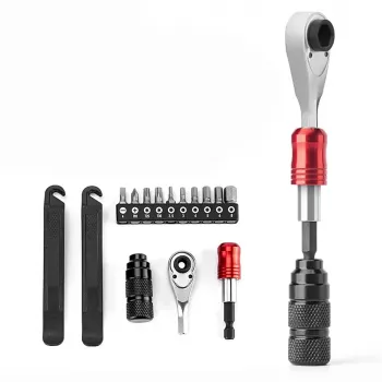 Nouzová opravná sada na kolo ROCKBROS – 16v1 multitool, minipumpa, páčky na pláště, záplaty, černá