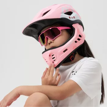 Dětská konvertibilní cyklistická helma ROCKBROS TT-32001 Rabbit s odnímatelnou chráničkou brady, velikost S (48-52 cm), růžová