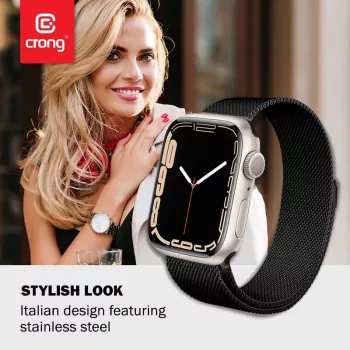 Ocelový pásek Crong Milano Steel pro Apple Watch 44/45/46/49 mm, černý