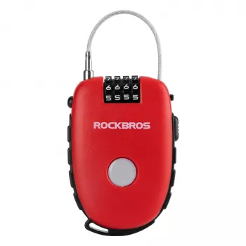 Zatahovací kabelový zámek Rockbros 32420981001, červený – 3místný kombinovaný zámek, 90 cm, splétaná ocel