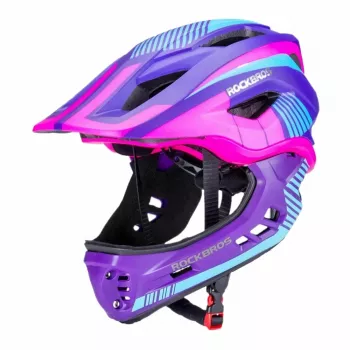 Rockbros TT-32SBPP-S Kids' Convertible Bike Helmet with Detachable Chin Guard, Purple-Pink, Size S (48-53 cm)